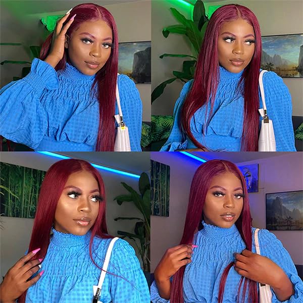 Burgundy Lace Front Wigs Human Hair 99j Straight 13x4 HD Lace Frontal Wigs Human Hair Pre Plucked with Baby Hair Glueless Wigs Wine Red Wig Human Hair 180% Density - Image 7