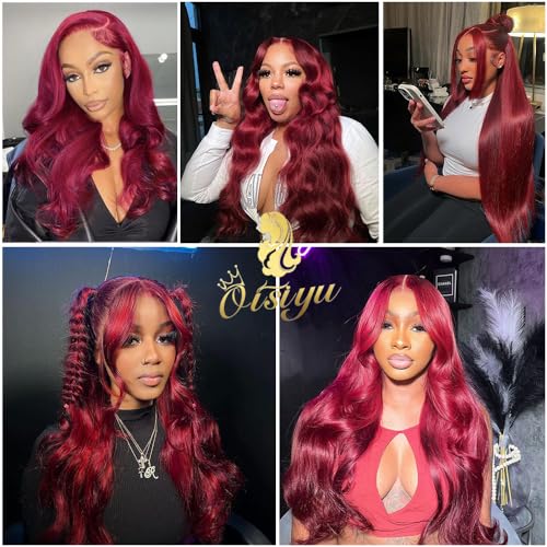Burgundy Lace Front Wigs Human Hair Pre Plucked 180% Density 13x6 HD Transparent Body Wave Lace Front Wigs Human Hair with Baby Hair for Black Women Glueless Wine Red Colored Wig 28Inch - Image 7