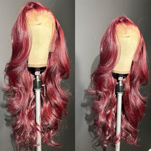 Burgundy Lace Front Wigs Human Hair Pre Plucked 180% Density 13x6 HD Transparent Body Wave Lace Front Wigs Human Hair with Baby Hair for Black Women Glueless Wine Red Colored Wig 28Inch - Image 5