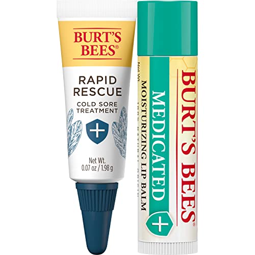Burt's Bees Cold Sore Treatment and Medicated Lip Balm, With Menthol and Eucalyptus Oil, Natural Origin Skincare Products, 2 Tubes, 0.07 oz./0.15 oz.