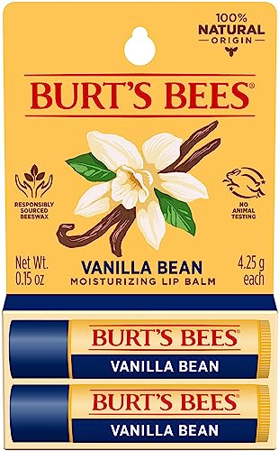 Burt's Bees Lip Balm Mothers Day Gifts for Mom - Vanilla Bean, Lip Moisturizer With Responsibly Sourced Beeswax, Tint-Free, Natural Conditioning Lip Treatment, 2 Tubes, 0.15 oz.