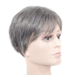 Business Natural and Realistic Full Wig For Medium-Elderly Men, Dailypurc Mens Black Wig, Sangboxs Mens Short Hair Wig, Mens Wigs Realistic, Men's Wigs Real Hair (Grey)