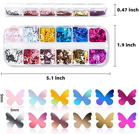 Butterfly Nail Art Glitter Sequins Flywindy 3D Chunky Flakes Sparkly Laser Butterflies Glitter Butterflies Nail Stickers Decals Acrylic Nail Art Manicure Paillettes for DIY Nail Decorations - Image 6