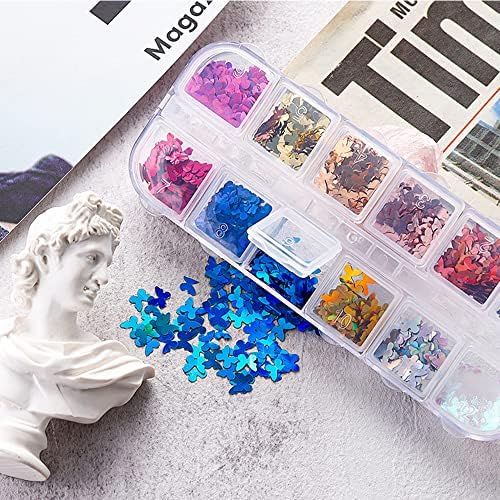 Butterfly Nail Art Glitter Sequins Flywindy 3D Chunky Flakes Sparkly Laser Butterflies Glitter Butterflies Nail Stickers Decals Acrylic Nail Art Manicure Paillettes for DIY Nail Decorations - Image 7
