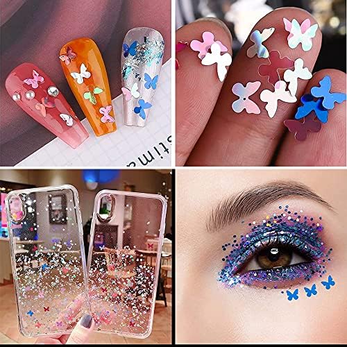 Butterfly Nail Art Glitter Sequins Flywindy 3D Chunky Flakes Sparkly Laser Butterflies Glitter Butterflies Nail Stickers Decals Acrylic Nail Art Manicure Paillettes for DIY Nail Decorations - Image 5