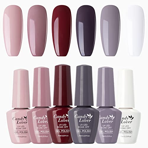 Candy Lover Gel Nail Polish Set, Classic Elegant Red Grey White Pastel Color Gel Polish, UV Nail Polish Gel Nail Art Kit