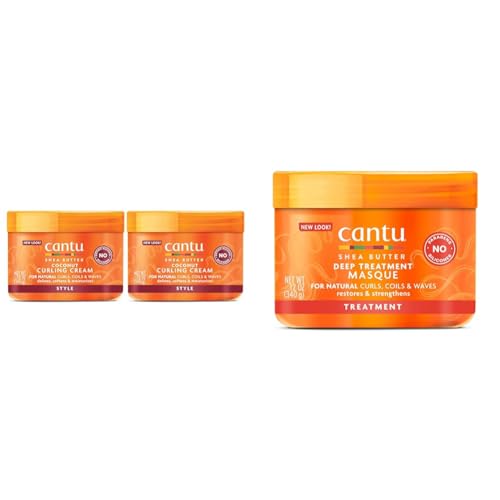 Cantu Coconut Curling Cream for Natural Hair with Pure Shea Butter, 12 oz (Pack of 2) (Packaging May Vary) & Deep Treatment Masque with Shea Butter for Natural Hair, 12 oz (Packaging May Vary)