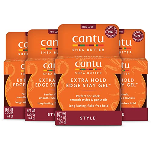Cantu Extra Hold Edge Stay Gel for Natural Hair with Shea Butter, 2.25 oz (Pack of 4) (Packaging May Vary)
