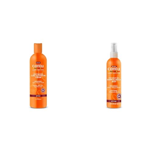 Cantu Moisturizing Curl Activator Cream with Shea Butter for Natural Hair, 12 fl oz & Coconut Oil Shine & Hold Mist with Shea Butter for Natural Hair, 8 fl oz
