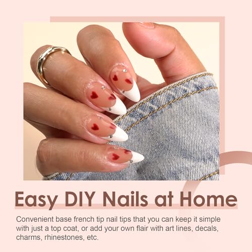 Canvalite French Tip Press on Nails Gel Nail Tips - 300Pcs Pre-Colored Quick and Easy Press on Nails Almond Fake Nails with Designs DIY Nail Extensions, Nude White - Image 3