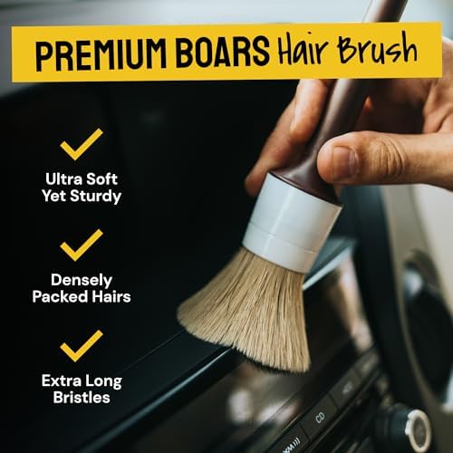 Car Detailing Brush Ultra Soft Boars Hair Set of 6 Automotive Detail Brushes- Washing & Cleaning for Wheels, Interior Upholstery, Emblem, Air Vent- Vehicles & Auto Interior Detailing Kit - Image 2