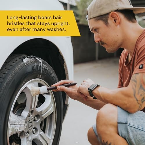 Car Detailing Brush Ultra Soft Boars Hair Set of 6 Automotive Detail Brushes- Washing & Cleaning for Wheels, Interior Upholstery, Emblem, Air Vent- Vehicles & Auto Interior Detailing Kit - Image 6