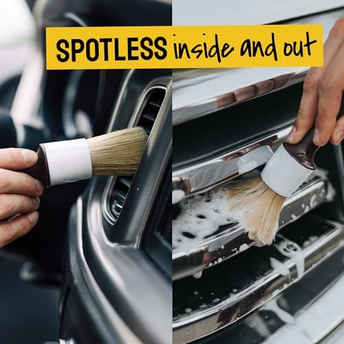 Car Detailing Brush Ultra Soft Boars Hair Set of 6 Automotive Detail Brushes- Washing & Cleaning for Wheels, Interior Upholstery, Emblem, Air Vent- Vehicles & Auto Interior Detailing Kit - Image 4