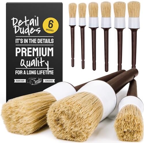 Car Detailing Brush Ultra Soft Boars Hair Set of 6 Automotive Detail Brushes- Washing & Cleaning for Wheels, Interior Upholstery, Emblem, Air Vent- Vehicles & Auto Interior Detailing Kit
