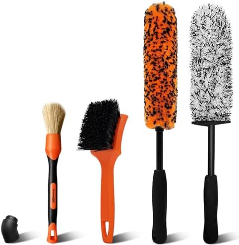 Car Wheel Brush Kit, 4PCS Microfiber Wheel Cleaner Brush, Soft & Scratch-Free Detailing Brush and Tire Brush, Professional Wheel Cleaning Kit for Car Rim Fenders Engine Exhaust Tips, Orange