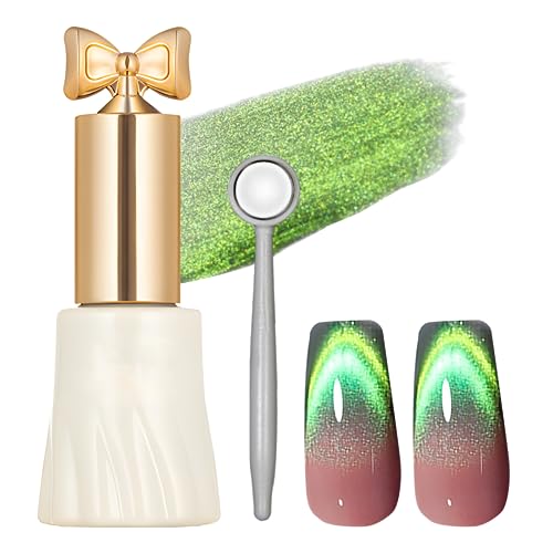 Cat Eye Gel Nail Polish, Pure Green Moon Cat Nail Polish, Holo Aurora 9D Sparkle Cateye Gel Polish, Glitter Magnetic Nail Polish, Galaxy Shiny CatEye Effect Home Manicure DIY Nail Art