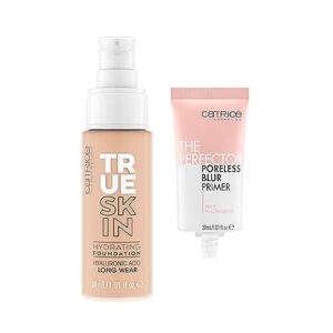 Catrice | True Skin Foundation 04 & The Perfector Poreless Blur Primer Bundle | Full Coverage Makeup | Vegan & Cruelty Free