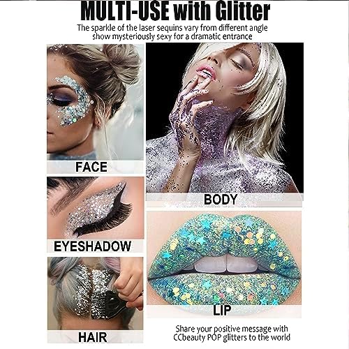 CCbeauty 50ml White and Pink Body Glitter Gel for Face, Hair, and Festivals - Shimmering Cosmetic - Image 5