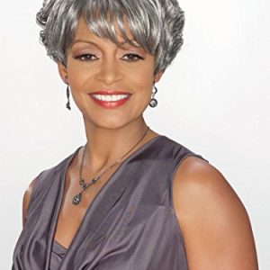 Charlotte Wig Color 3T44 - Foxy Silver Wigs Short Wedge Style Stacked Layers Wispy Side Swept Bangs Synthetic African American Average Cap