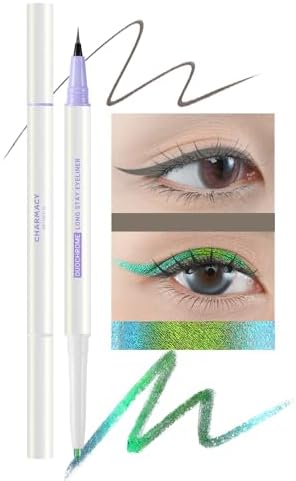 CHARMACY 2 in 1 Duochrome Gel Eyeliner, Chameleon Metallic Eyeliner, Indigo Green Gel Glitter Eyeliner, Brown Liquid eyeliner, Waterproof, Smudge Proof, Long Lasting Eyeliner (DE04)