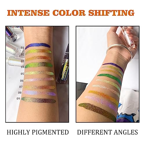CHARMACY Chameleon Glitter Eyeshadow, Liquid Shimmer Sparkle High Pigment Duochrome Eye Shadow, Longer-Lasting With No Creasing Eye Cosmetics, 1.6g (#09 - Image 4
