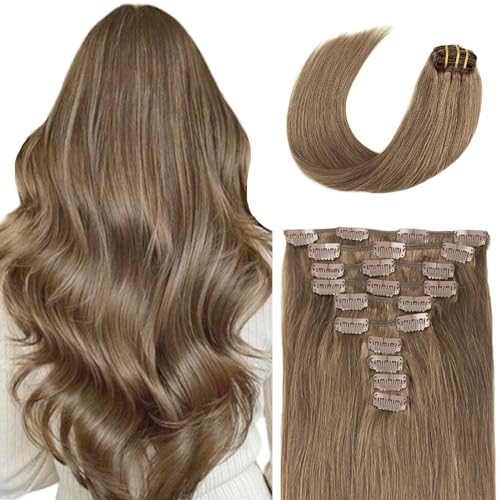 Chestnut Brown Hair Extensions 180g Clip In Human Hair Extensions Light Brown Clip On Extensions Thick Hair Extensions Remy Human Hair 10 Pieces Hair Extensions [Color 6 Chestnut Brown]