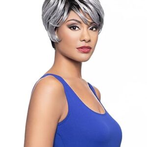 Chloe Wig Color 60 Wigs Short Boy Cut Straight Wispy Bangs Fusion Heat Synthetic Side Part African American Average Cap Bundle Hairloss Booklet, Comb