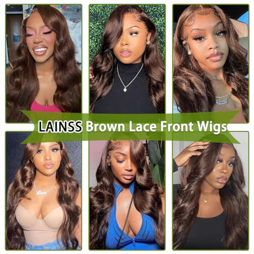 Chocolate Brown Body Wave Lace Front Wigs Human Hair 13x4 Transparent Glueless Lace Wigs Human Hair Pre Plucked with Natural Hairline 180% Density Colored Body Wave Lace Frontal Wig - Image 6
