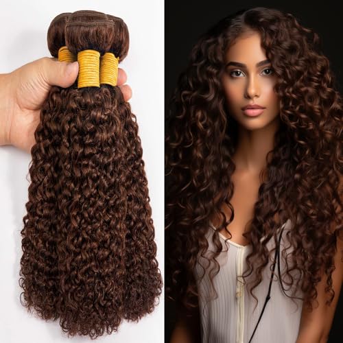 Chocolate Brown Curly Wave Human Hair Extensions Bundles 26 28 30 Inch
