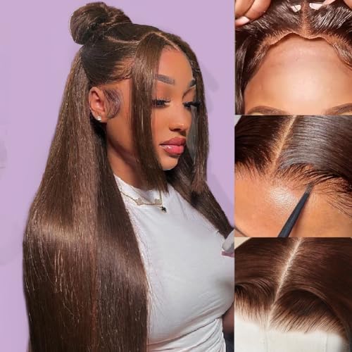 Chocolate Brown Wear and Go Glueless Wig Human Hair Pre Cut Brown 13x4 HD Lace Front Wigs for Women Pre Plucked with Baby Hair #4 Colored Straight Lace Wigs Human Hair 26 Inch 150% Density