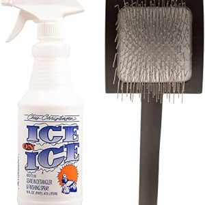Chris Christensen Detangle and Finishing Spray + Dog Brush Bundle: Ice on Ice Detangler & Finishing Spray- Adds Elasticity & Strength + Baby K Slicker Brush- Fluff Detangle