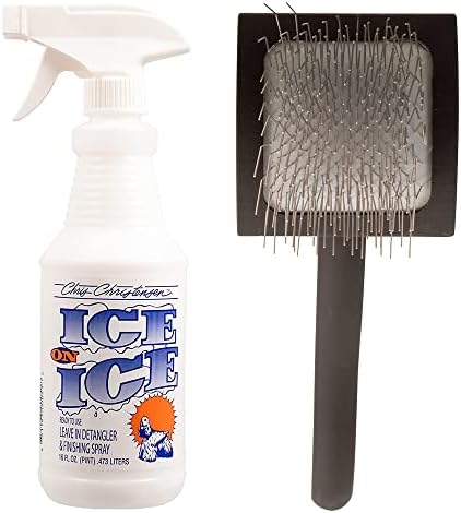 Chris Christensen Detangle and Finishing Spray + Dog Brush Bundle: Ice on Ice Detangler & Finishing Spray- Adds Elasticity & Strength + Baby K Slicker Brush- Fluff Detangle
