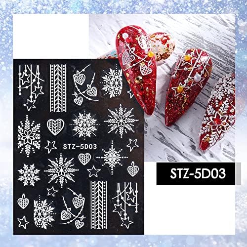 Christmas 5D Stereoscopic Embossed Nail Art Stickers Decals Snowflake Snowman Texture Design Nail Polish Sliders Nail Foils for DIY Nail Art Christmas Party Decorations Supplies (A) - Image 5
