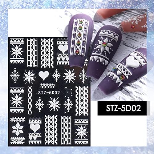 Christmas 5D Stereoscopic Embossed Nail Art Stickers Decals Snowflake Snowman Texture Design Nail Polish Sliders Nail Foils for DIY Nail Art Christmas Party Decorations Supplies (A) - Image 4