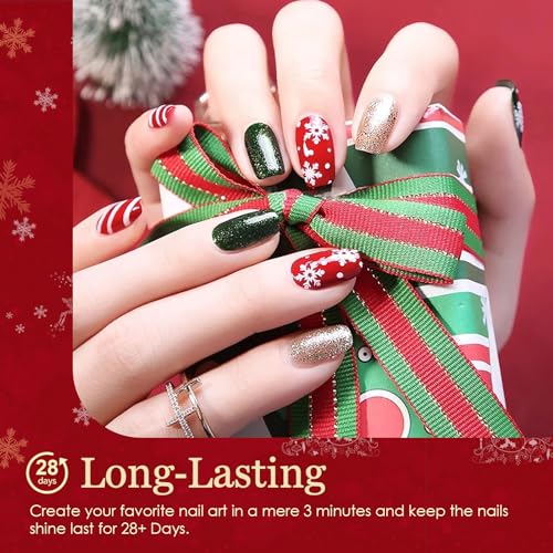 Christmas Gel Nail Polish Kit with UV Light 6 Colors Red Geen Glitter Gold Silver Gel Polish Set All Seasons Soak Off Art Manicure DIY Home Gift for Woman - Image 2