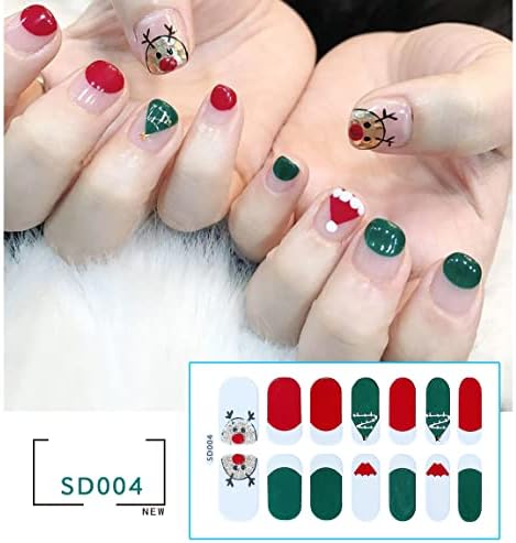 Christmas Glitter Nail Strips, Luxury Snowflake Solid Color Nail Wraps Stickers Self-Adhesive Elk Bear Color Nail Decals Kit with Nail File As Gifts for Women Mothers Manicure Tips 10 Sheets - Image 5