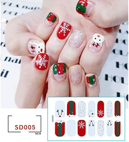 Christmas Glitter Nail Strips, Luxury Snowflake Solid Color Nail Wraps Stickers Self-Adhesive Elk Bear Color Nail Decals Kit with Nail File As Gifts for Women Mothers Manicure Tips 10 Sheets - Image 6