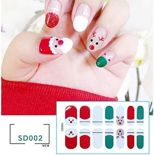 Christmas Glitter Nail Strips, Luxury Snowflake Solid Color Nail Wraps Stickers Self-Adhesive Elk Bear Color Nail Decals Kit with Nail File As Gifts for Women Mothers Manicure Tips 10 Sheets - Image 2