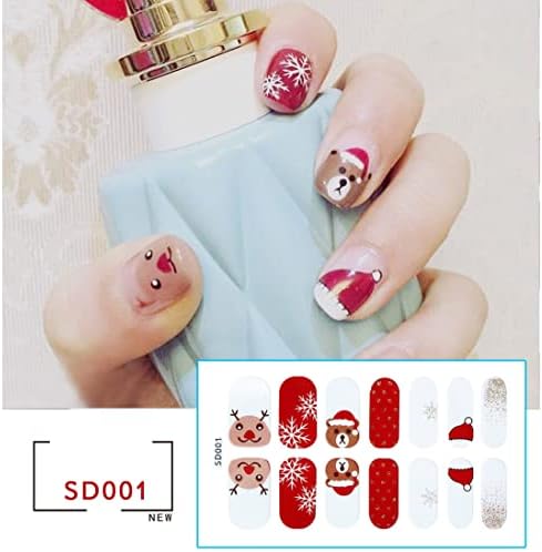 Christmas Glitter Nail Strips, Luxury Snowflake Solid Color Nail Wraps Stickers Self-Adhesive Elk Bear Color Nail Decals Kit with Nail File As Gifts for Women Mothers Manicure Tips 10 Sheets - Image 3