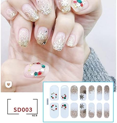 Christmas Glitter Nail Strips, Luxury Snowflake Solid Color Nail Wraps Stickers Self-Adhesive Elk Bear Color Nail Decals Kit with Nail File As Gifts for Women Mothers Manicure Tips 10 Sheets - Image 4