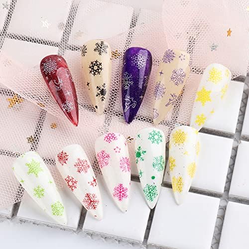 Christmas Holographic Nail Foil Transfer Stickers Decals, Winter Nail Polish Sheets Sky Starry Paper Transfer Foils Snowflake Nails Supplies for Nail Transfer Glue Women Manicure Nail Film Decorations - Image 5