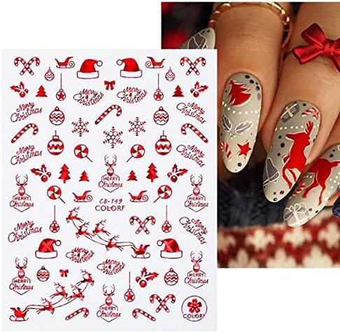 Christmas Nail Art Stickers Decals White Snowflake Self-Adhesive Nail Decals 3D Xmas Nail Art Stickers Winter Santa Claus Deer Snowman Nail Designs Sticker for Christmas Decoration 9 Sheets(Red) - Image 6