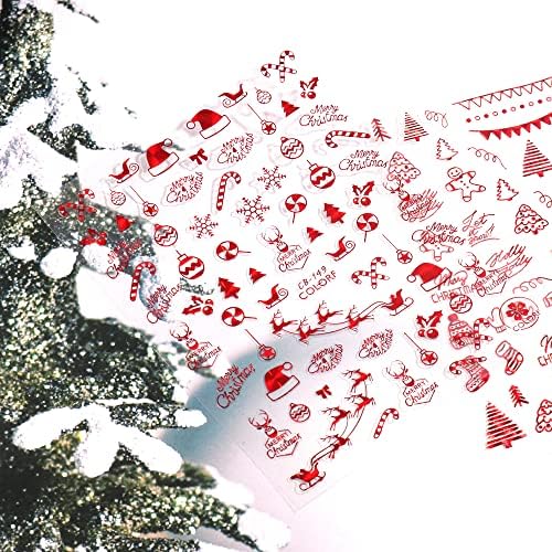 Christmas Nail Art Stickers Decals White Snowflake Self-Adhesive Nail Decals 3D Xmas Nail Art Stickers Winter Santa Claus Deer Snowman Nail Designs Sticker for Christmas Decoration 9 Sheets(Red) - Image 7