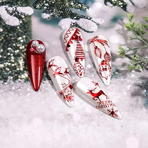 Christmas Nail Art Stickers Decals White Snowflake Self-Adhesive Nail Decals 3D Xmas Nail Art Stickers Winter Santa Claus Deer Snowman Nail Designs Sticker for Christmas Decoration 9 Sheets(Red) - Image 4