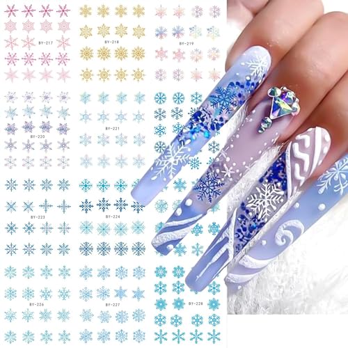 Christmas Nail Art Stickers Snowflake Water Transfer Nail Stickers Decal Blue Snowman Xmas Nail Design Winter Nail for Women Girls 12sheets