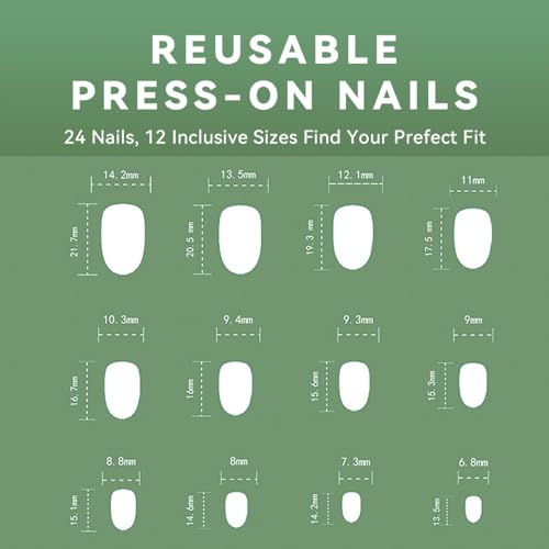 Christmas Oval Press on Nails Medium 24 Pcs Red Green Brown with Xmas Tree Charm - Image 8