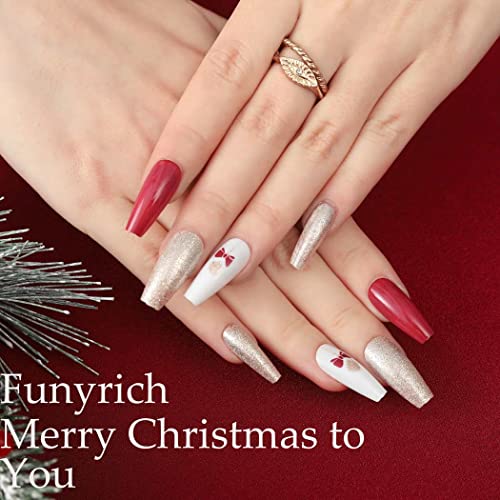 Christmas Press on Nail Red Coffin Fake Nails Snowflakes Acrylic Full Cover False Nail for Women and Girls(24Pcs) (B) - Image 6