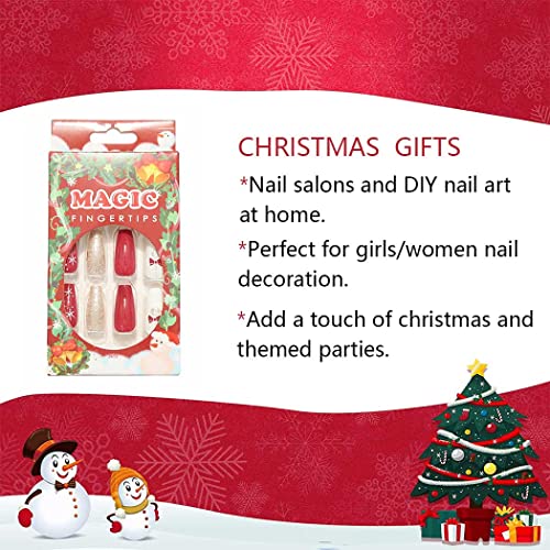 Christmas Press on Nail Red Coffin Fake Nails Snowflakes Acrylic Full Cover False Nail for Women and Girls(24Pcs) (B) - Image 7
