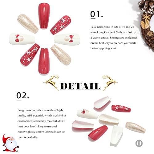Christmas Press on Nail Red Coffin Fake Nails Snowflakes Acrylic Full Cover False Nail for Women and Girls(24Pcs) (B) - Image 4