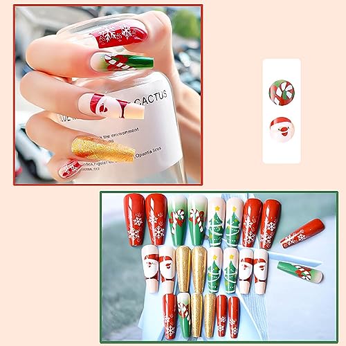 24 Pcs Long Coffin Red Gradient Christmas Press On Nails with Snowflake Designs - Image 2